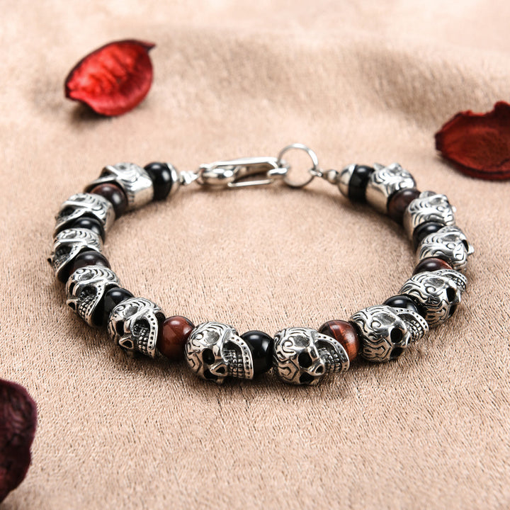Bracelet Olivenorma en acier inoxydable fait main avec œil de tigre naturel