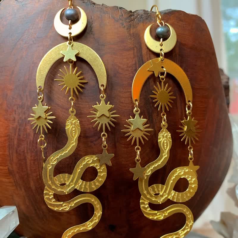 Boucles d'oreilles serpent lune en or et perles de Tahiti Bohemia Olivenorma
