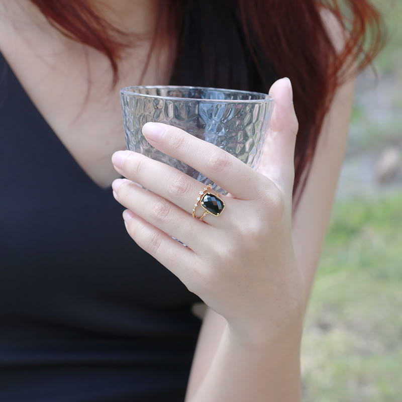 Bague vintage Olivenorma grande aigue-marine carrée en onyx noir