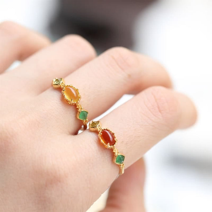 Bague rétro délicate en ambre avec pierres précieuses Olivenorma