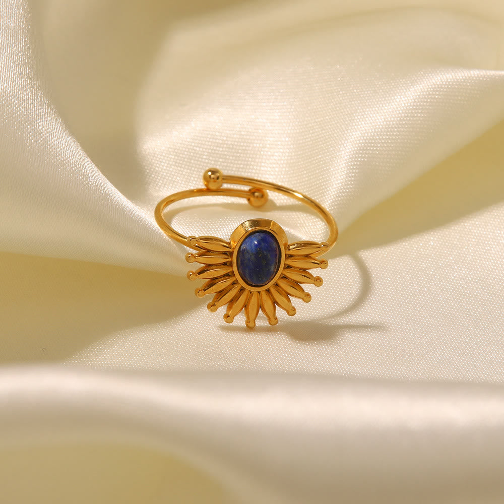 Bague en acier inoxydable plaqué or 18 carats avec lapis-lazuli Olivenorma