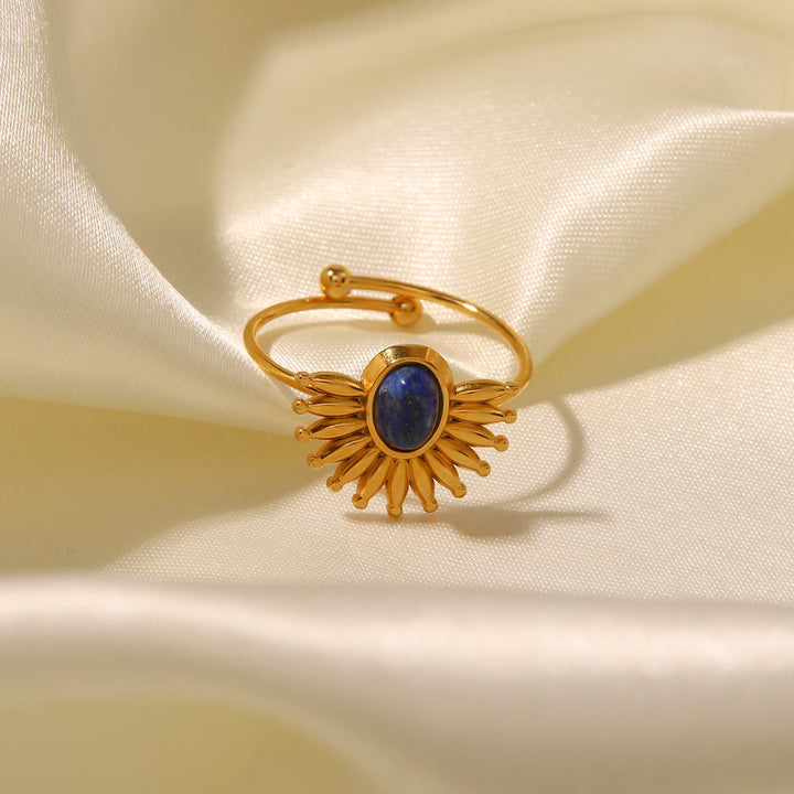 Bague en acier inoxydable plaqué or 18 carats avec lapis-lazuli Olivenorma