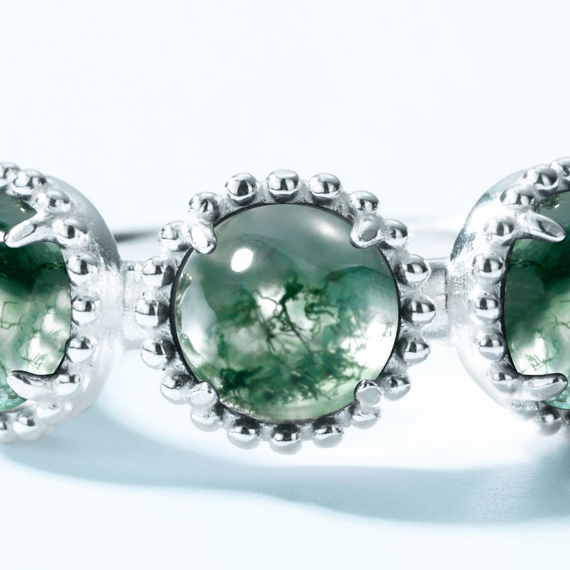 Bague ajustable Olivenorma en agate mousse ronde à trois rangées