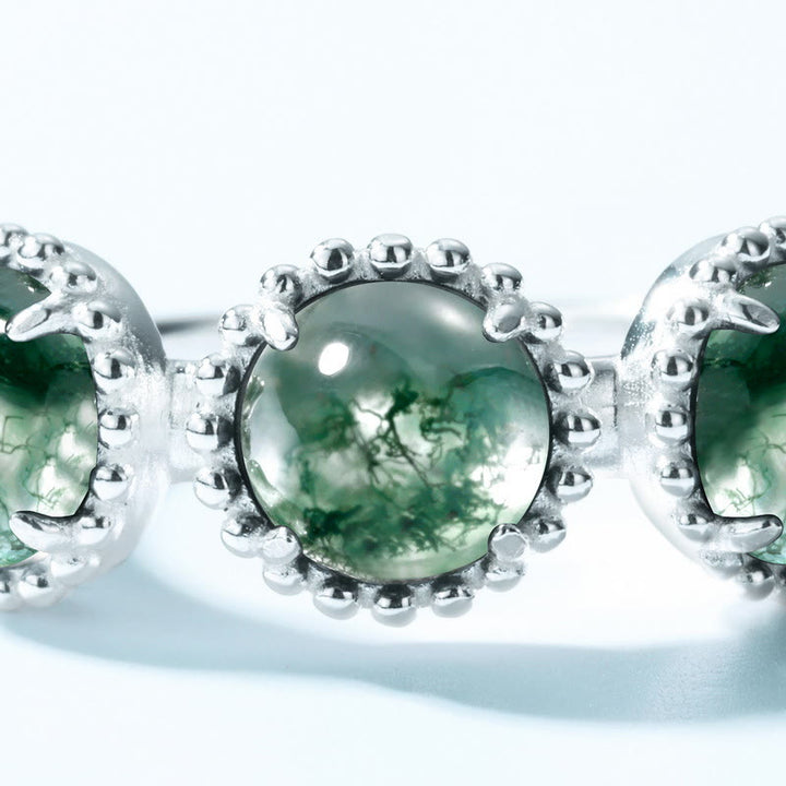 Bague ajustable Olivenorma en agate mousse ronde à trois rangées
