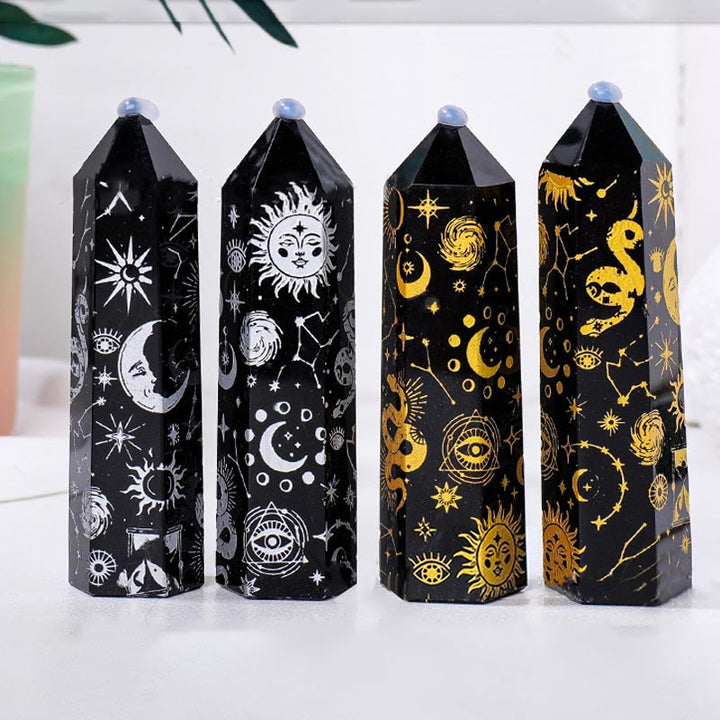 Tour de cristal d'obsidienne Olivenorma Baguettes de cristal hexagonales