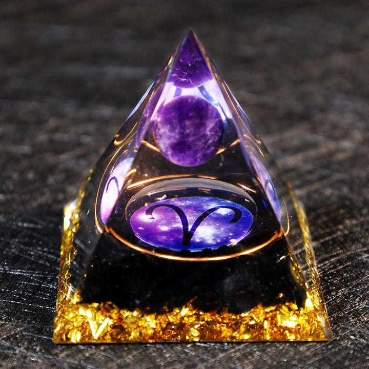 Boule d'améthyste Olivenorma Gravier d'obsidienne Pyramide d'orgone du zodiaque Bélier 