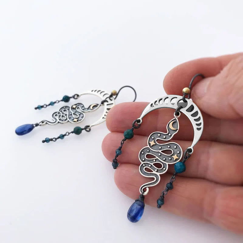 Boucles d'oreilles Olivenorma Moon Star Snake Boucles d'oreilles pendantes en saphir