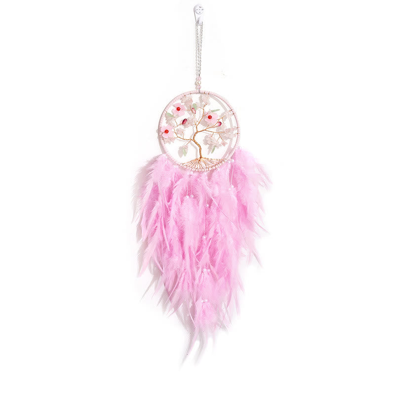 Attrape-rêves en cristal Olivenorma Arbre de vie avec plumes roses - Fleurs roses et arbre de vie - image 19