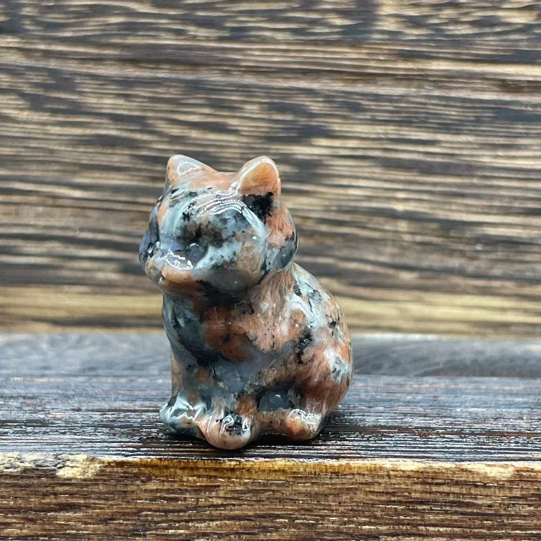 Décoration en pierre précieuse en forme de chaton mignon de 1,2 pouce en pierre naturelle Olivenorma 