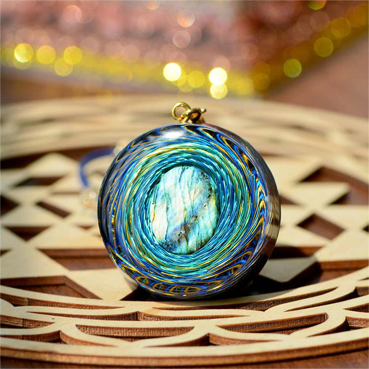Collier Orgonite Bleu Labradorite Naturelle Espace Siphon Sacré Olivenorma 