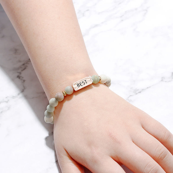 Ensemble de 3 bracelets gravés Olivenorma Natural Gemstone Best Friend Forever 