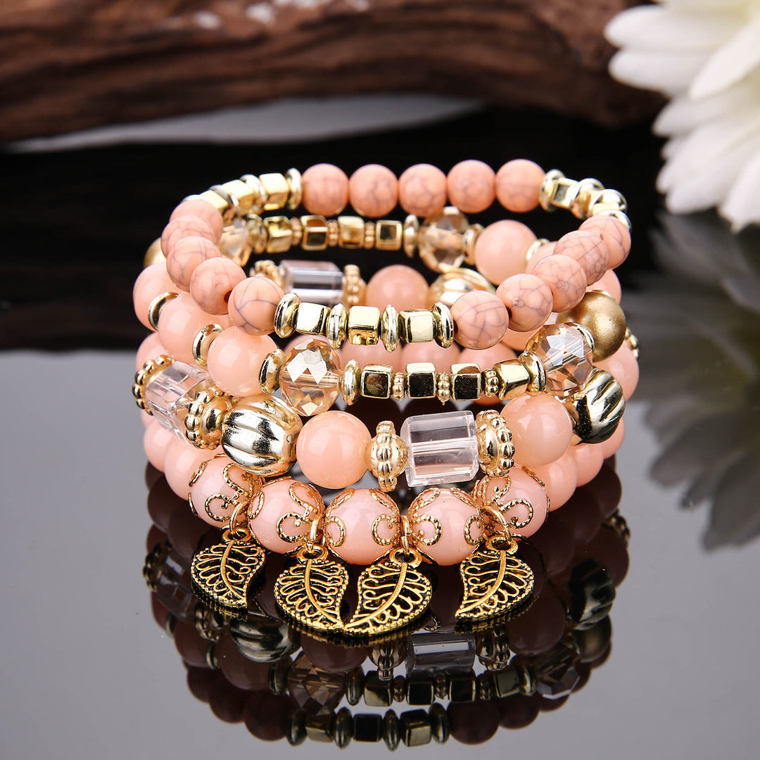 Ensemble de bracelets multicouches avec pendentif en feuille de Bohème Olivenorma