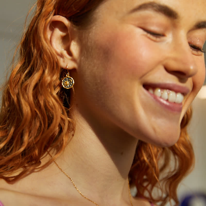 Boucles d'oreilles Olivenorma Bohemia Citrine Soleil et Croissant de Lune