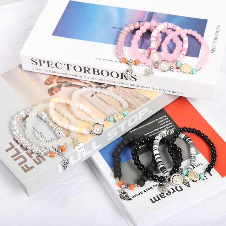 Ensemble de bracelets à breloques en forme de cœur et de feuille Olivenorma 