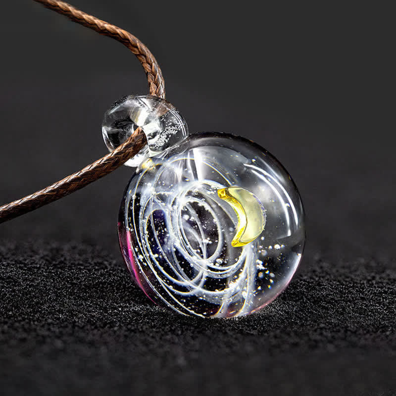 Collier fantaisie en verre avec ciel étoilé cosmique Olivenorma