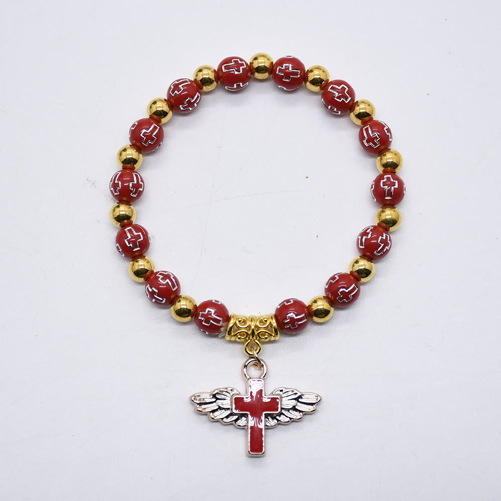 Bracelet en perles de jade blanc avec croix Olivenorma 