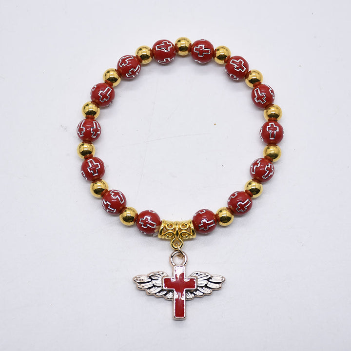 Bracelet en perles de jade blanc avec croix Olivenorma 