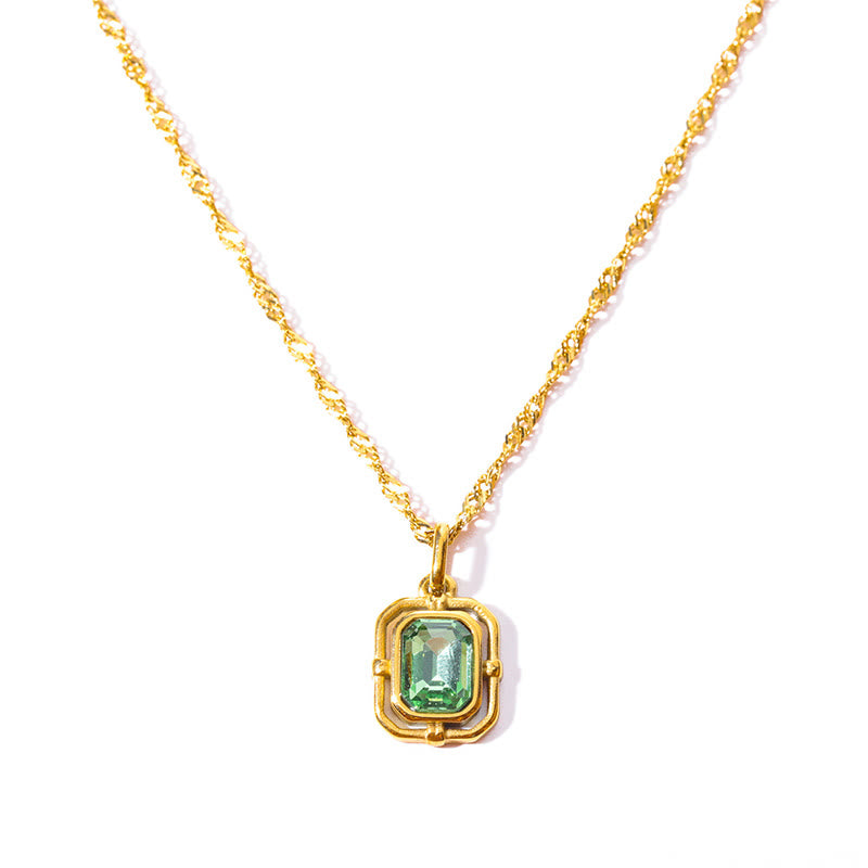 Collier en acier titane et zircon carré avec chaîne ondulée Olivenorma 