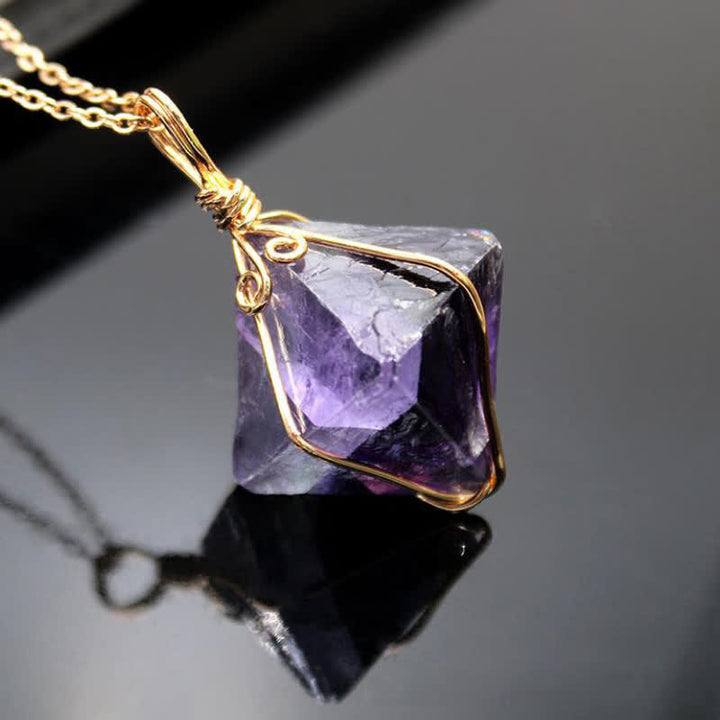 Collier en pierres précieuses octaèdres en fluorite naturelle Olivenorma 