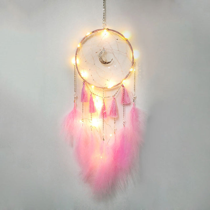 Pendentif attrape-rêves en forme de lune en plumes blanches de fée Olivenorma