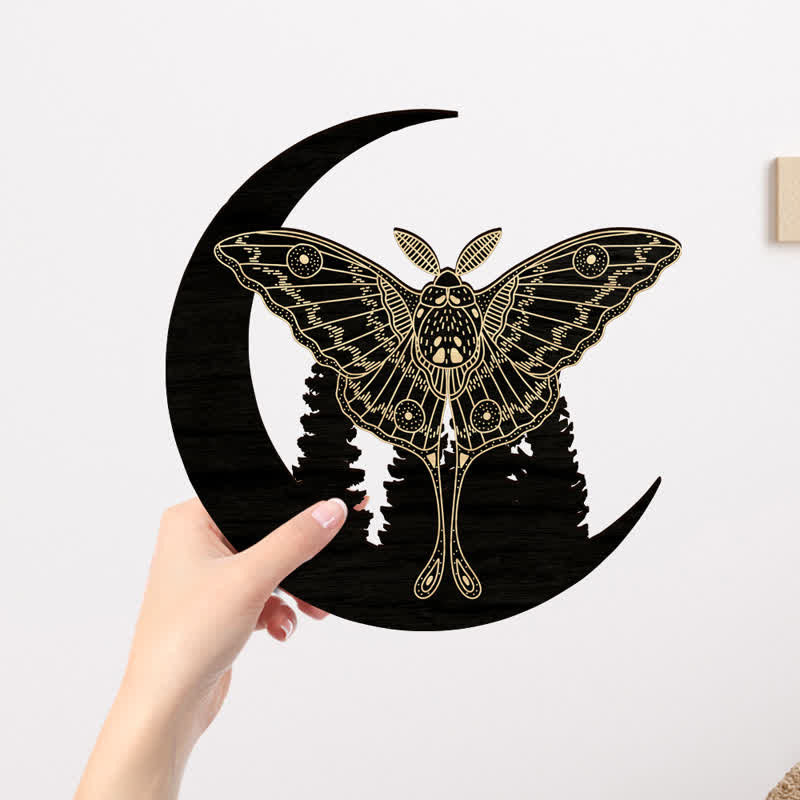Décoration murale en bois de papillon croissant de lune Olivenorma