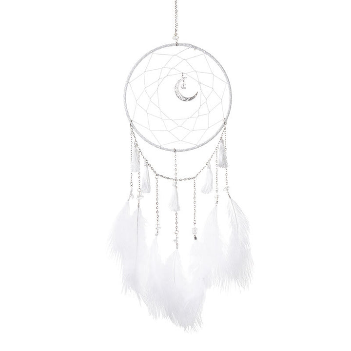 Pendentif attrape-rêves en forme de lune en plumes blanches de fée Olivenorma