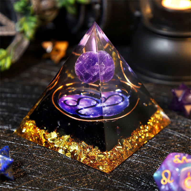 Boule d'améthyste Olivenorma Gravier d'obsidienne Pyramide d'orgone du zodiaque Lion