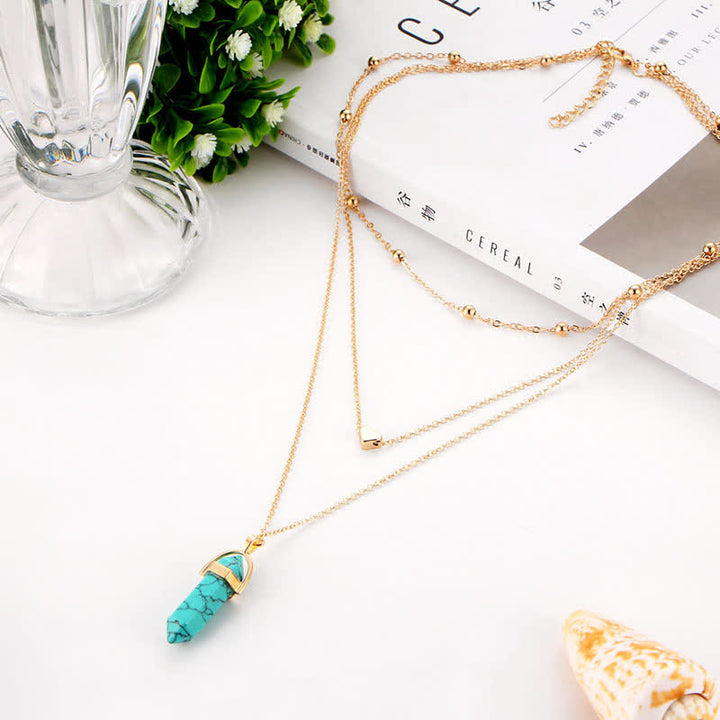 Collier en pierres précieuses hexagonales en cristal naturel