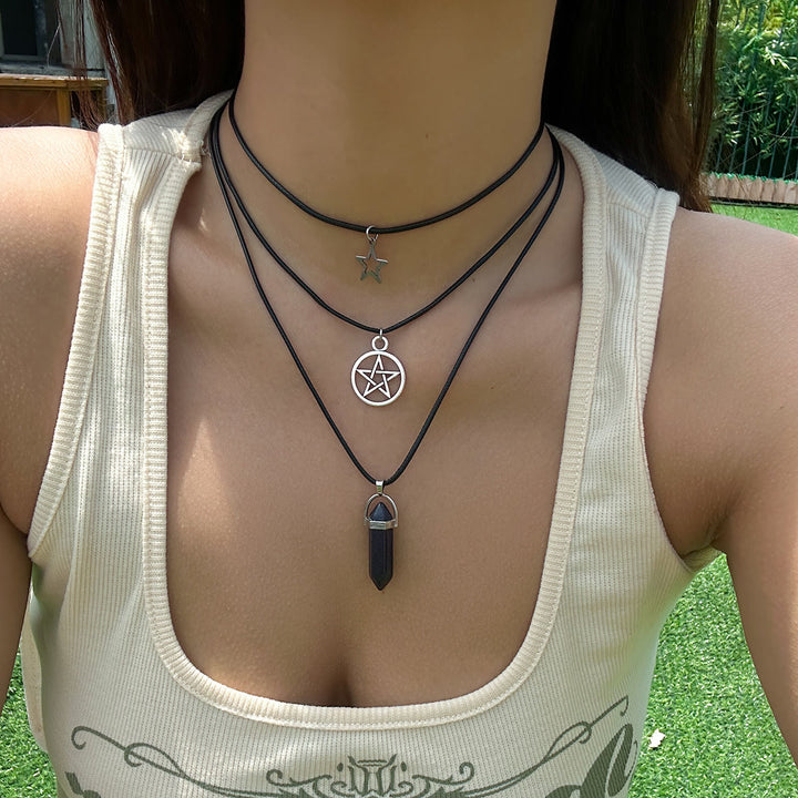 Ensemble de colliers avec pendentif en pierre naturelle Arbre de vie et mauvais œil Olivenorma 