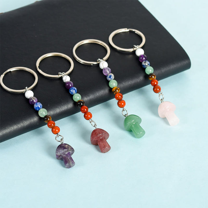 Porte-clés en perles de cristal de chakra en forme de champignon Olivenorma