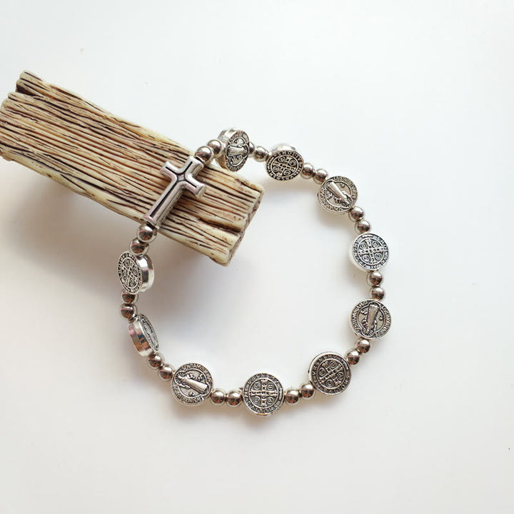 Bracelet croix chrétienne en alliage extensible avec cristal acrylique Olivenorma 