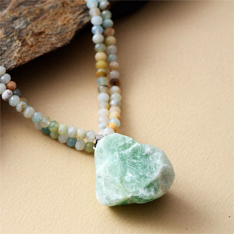 Collier à double chaîne avec pendentif en amazonite naturelle Olivenorma