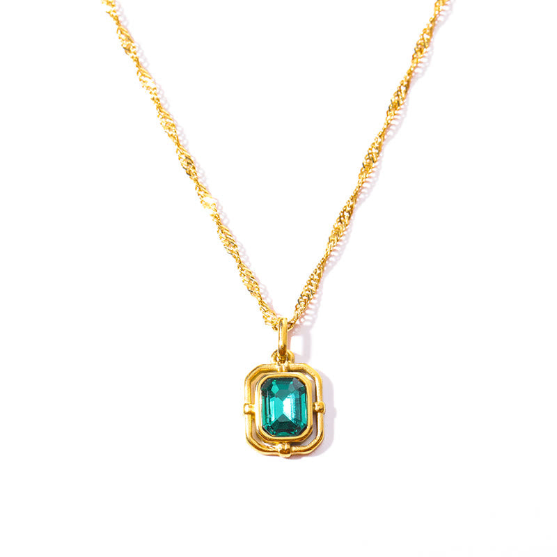 Collier en acier titane et zircon carré avec chaîne ondulée Olivenorma 