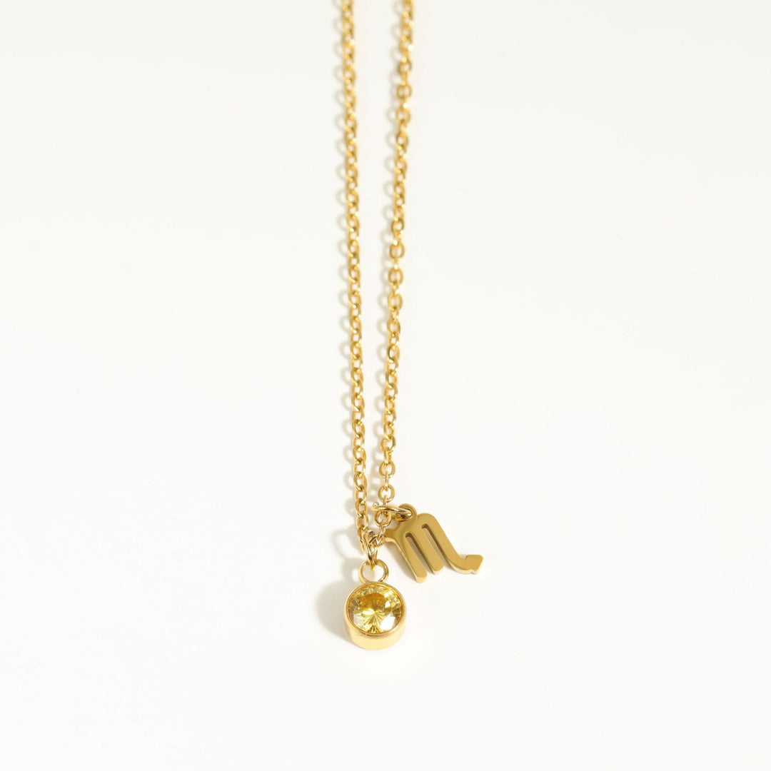 Collier en acier inoxydable avec pierre de naissance et runes du zodiaque Olivenorma