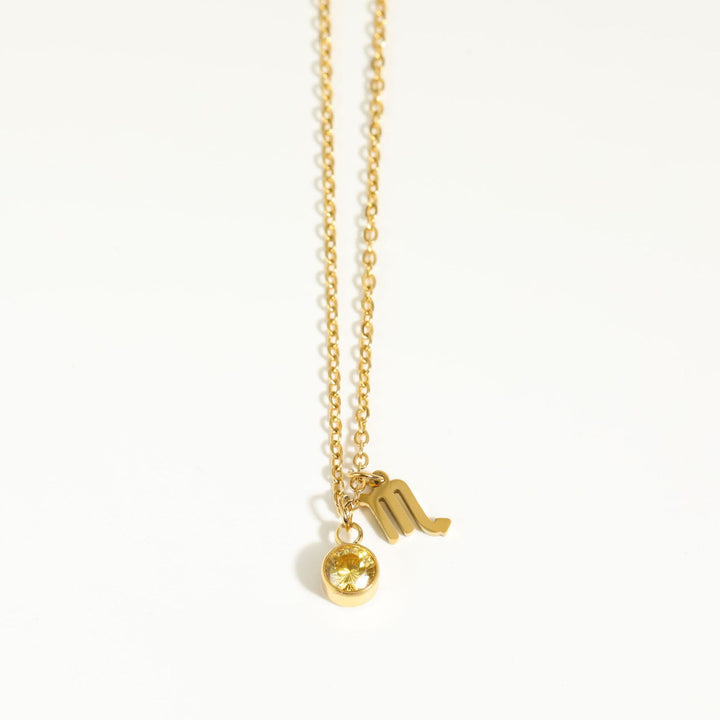 Collier en acier inoxydable avec pierre de naissance et runes du zodiaque Olivenorma