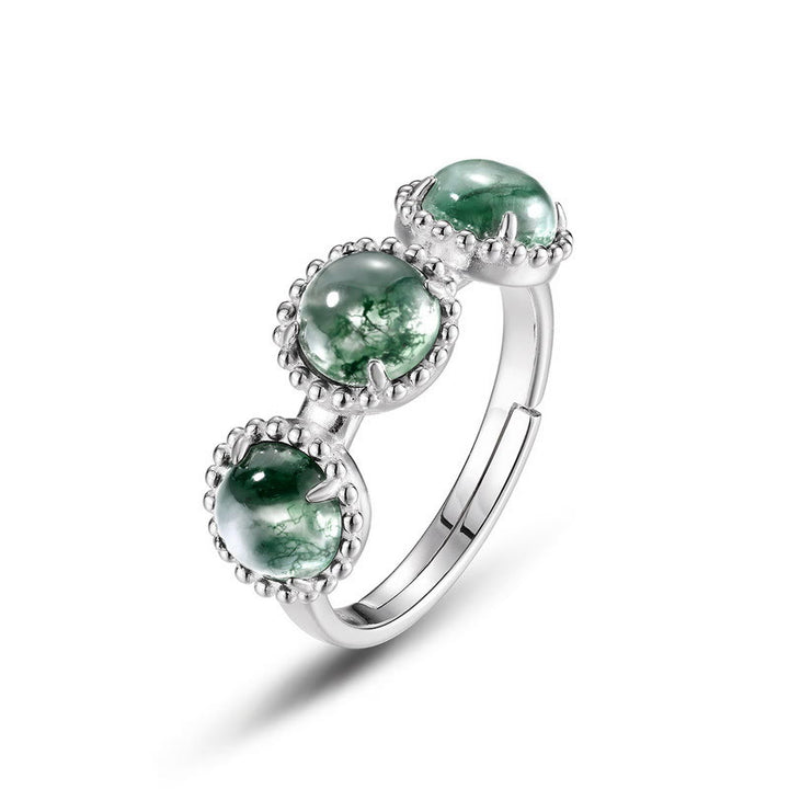 Bague ajustable Olivenorma en agate mousse ronde à trois rangées
