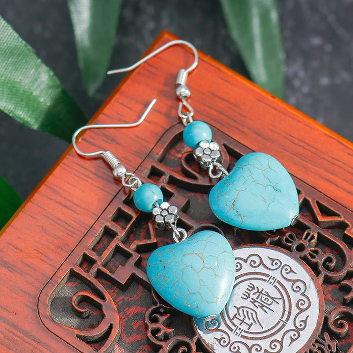 Boucles d'oreilles pendantes en forme de cœur turquoise Olivenorma