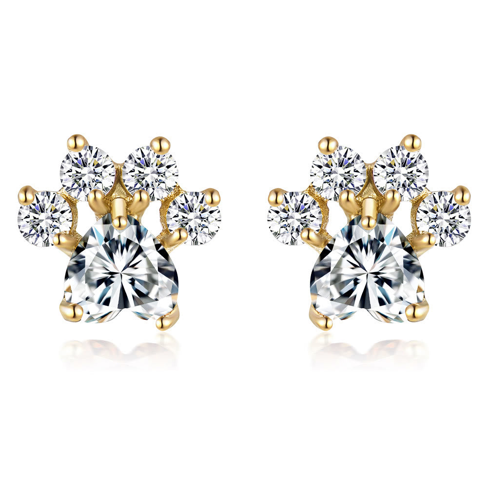 Boucles d'oreilles en forme de patte de chat en zircon blanc opale Kawaii Olivenorma