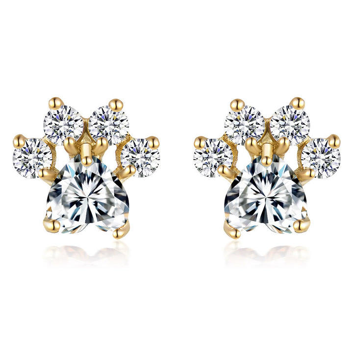 Boucles d'oreilles en forme de patte de chat en zircon blanc opale Kawaii Olivenorma