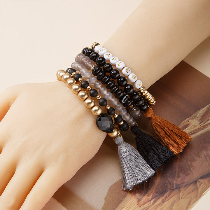 Olivenorma Lot de 6 bracelets en cristal naturel gravés