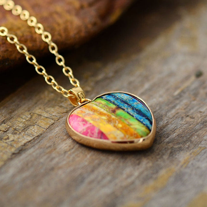 Collier pendentif coeur 7 chakras Olivenorma