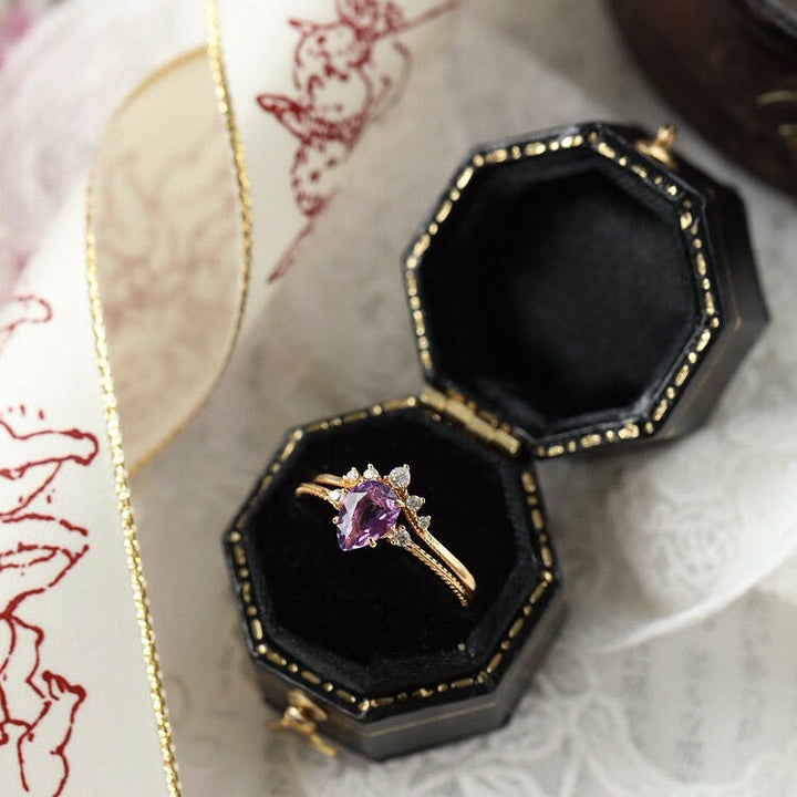 Ensemble de bagues Olivenorma en forme de larme avec améthyste et zircon blanc