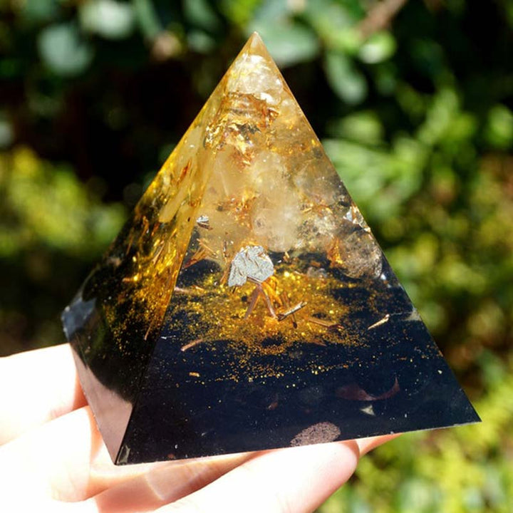 Pyramide d'orgone de l'arbre de vie en obsidienne citrine Olivenorma
