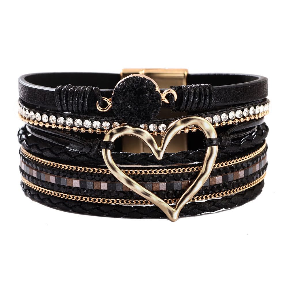 Bracelet en cuir avec cœur creux Olivenorma Bohemia