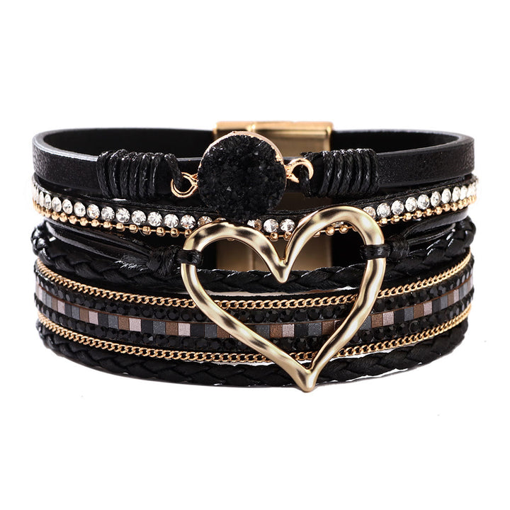 Bracelet en cuir avec cœur creux Olivenorma Bohemia