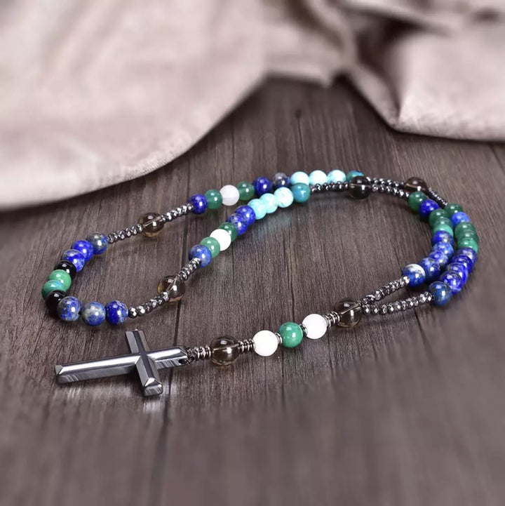 Collier pendentif chapelet catholique en pierre naturelle avec croix Olivenorma - image 15