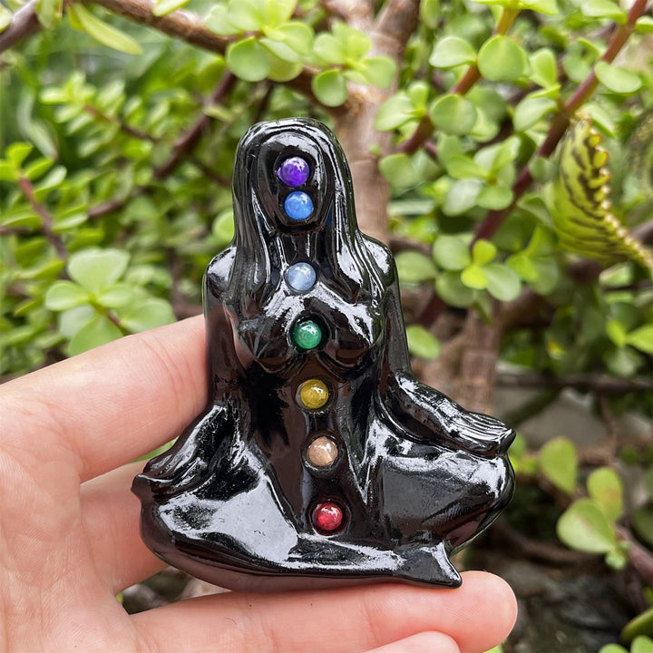 Décoration de pierres précieuses païennes de déesse du yoga des chakras d'obsidienne Olivenorma
