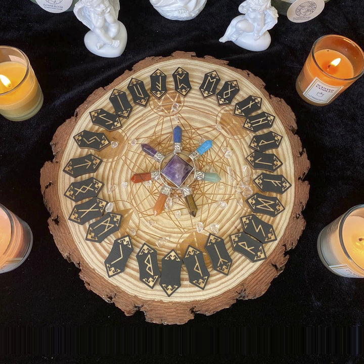 Ensemble de runes gravées sur bois Olivenorma Décoration de méditation d'alchimie de guérison