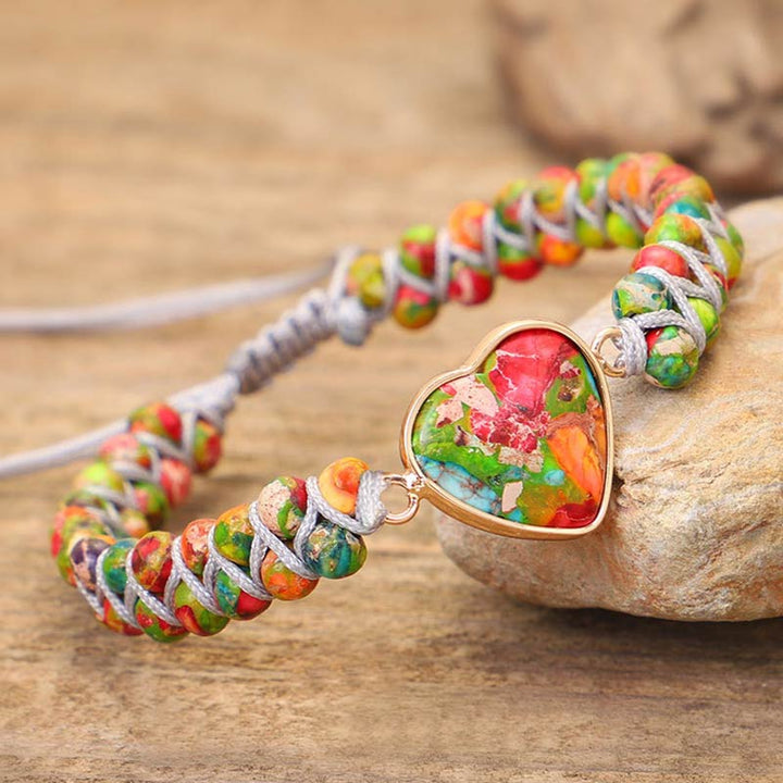 Bracelet coeur en pierre naturelle et cristal