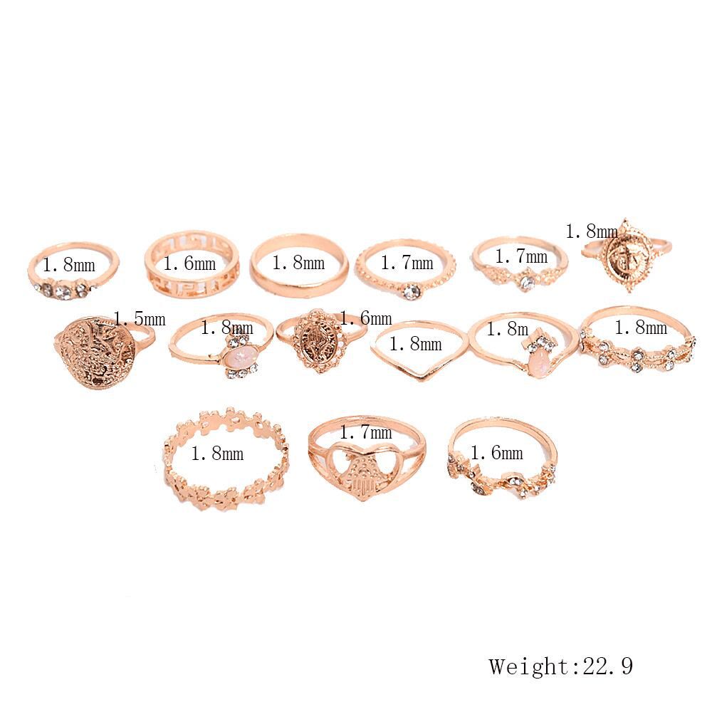 Ensemble de bagues en alliage Olivenorma Opal Vintage Cross 15 pièces